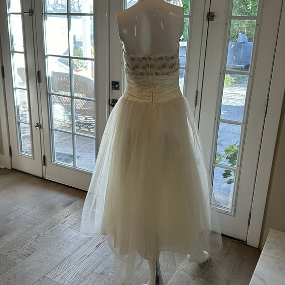 Jessica McClintock For Gunne Sak Strapless Ivory & Gold Tulle Dress Size 7/8 - Picture 5 of 14